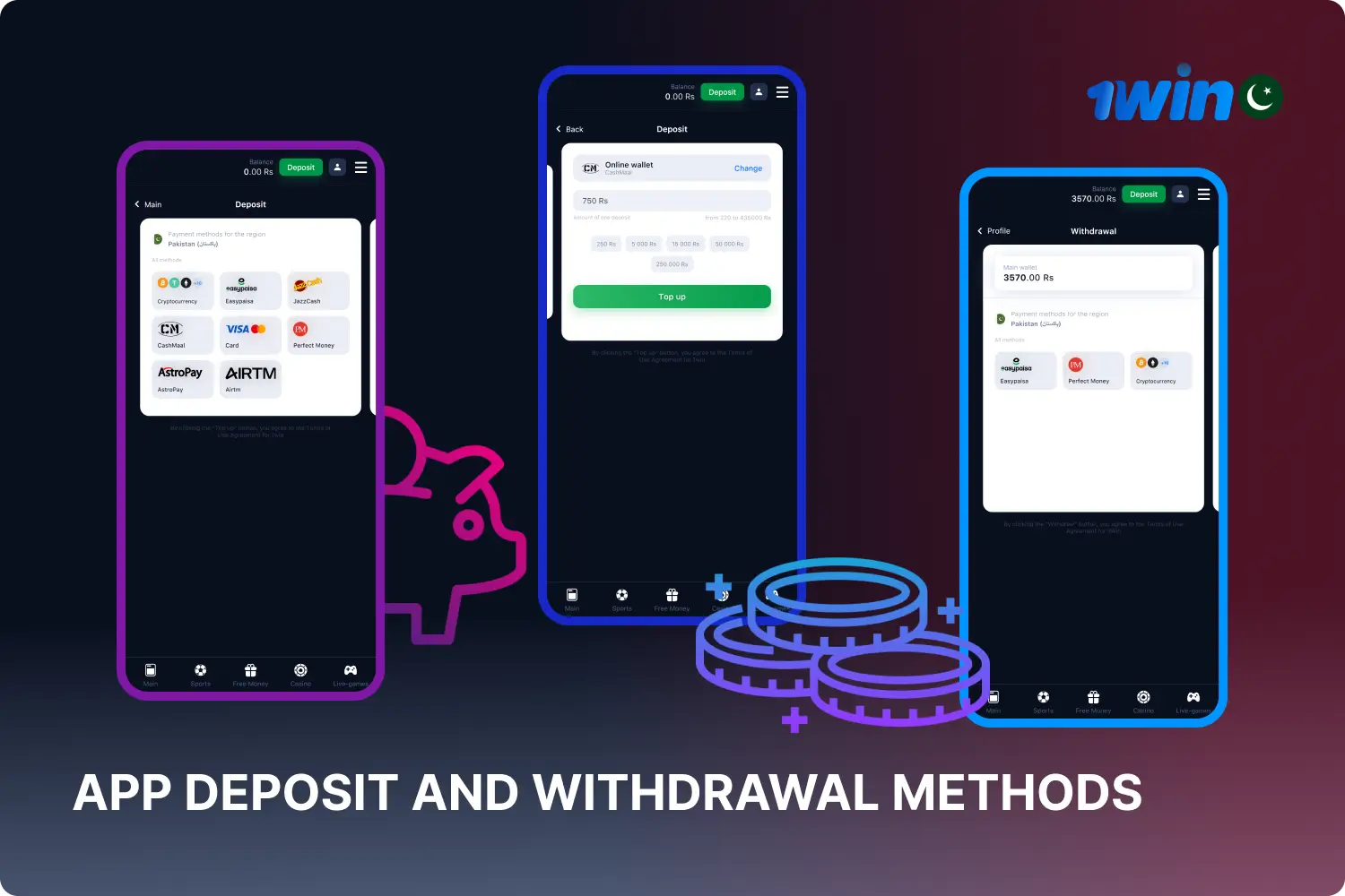 On the 1win mobile app, Pakistani users can use various deposit and withdrawal methods