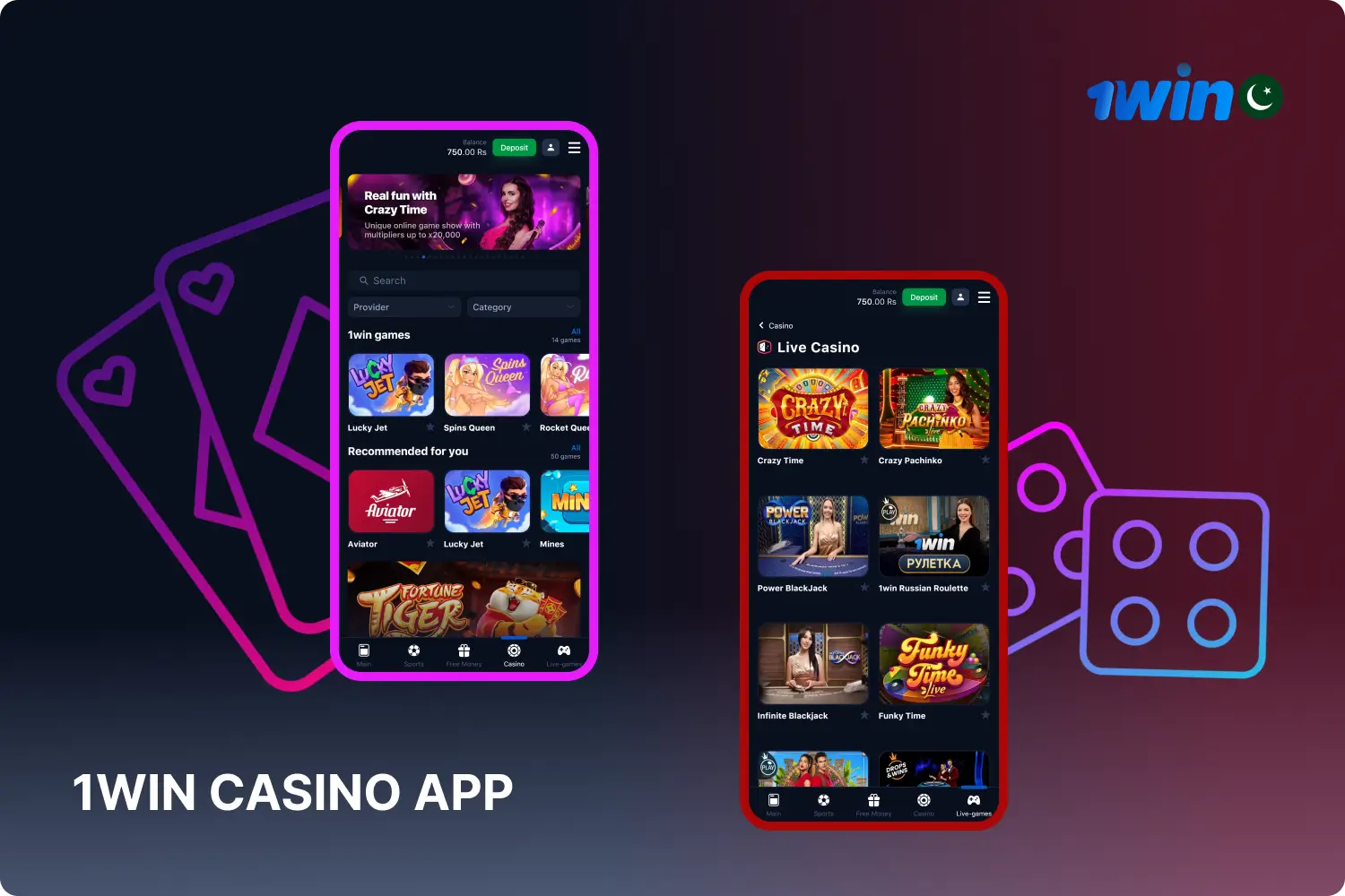A wide range of casino games such as roulette, poker, blackjack and many others are available to Pakistani users of the 1win mobile application