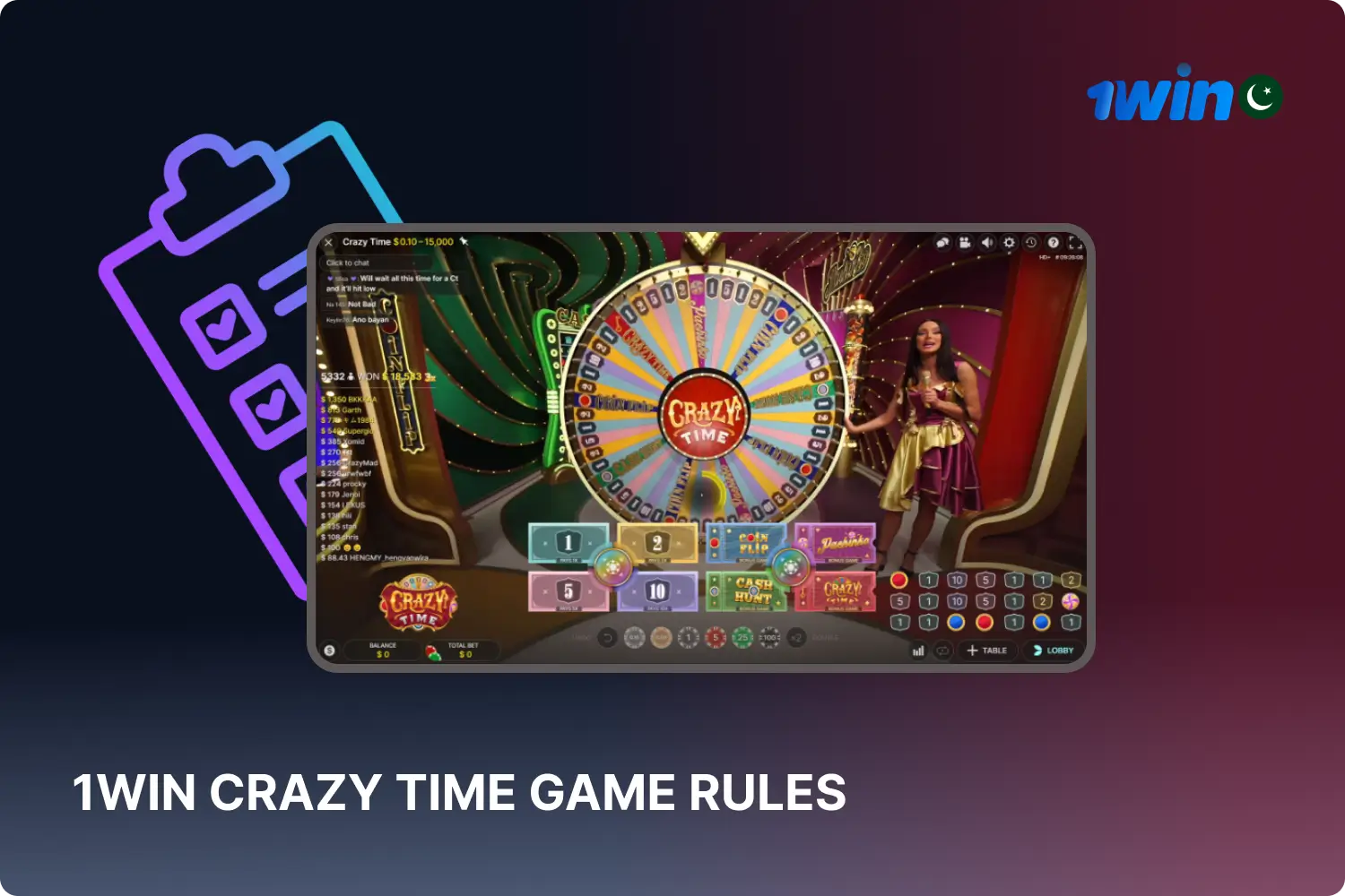Familiarising yourself with the basic rules of Crazy Time before playing for real money at 1win will help users increase their chances of winning