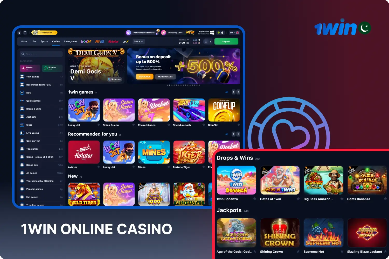 More than 11 thousand different games for real money await gamblers from Pakistan at the 1win online casino