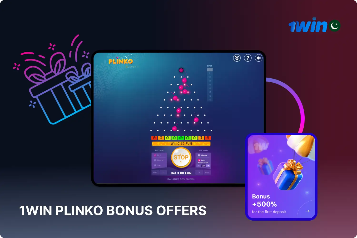 New 1win users from Pakistan can get a welcome bonus and use it to play Plinko