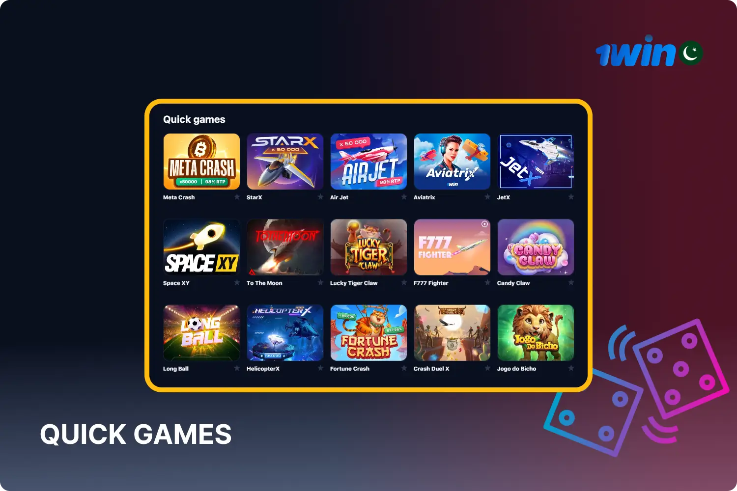 Fans of quick wins will find many games suitable for them on the 1win Quick Games tab