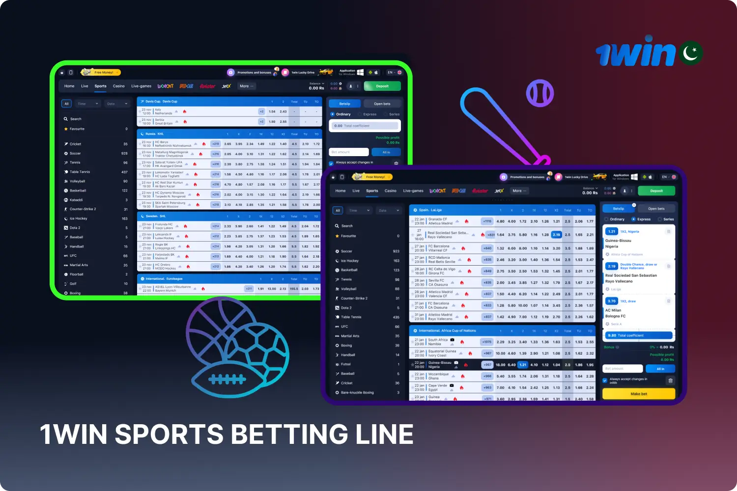 Sports bettors in Pakistan enjoy betting at 1win, with over 35 sports available and many popular sporting events to bet on