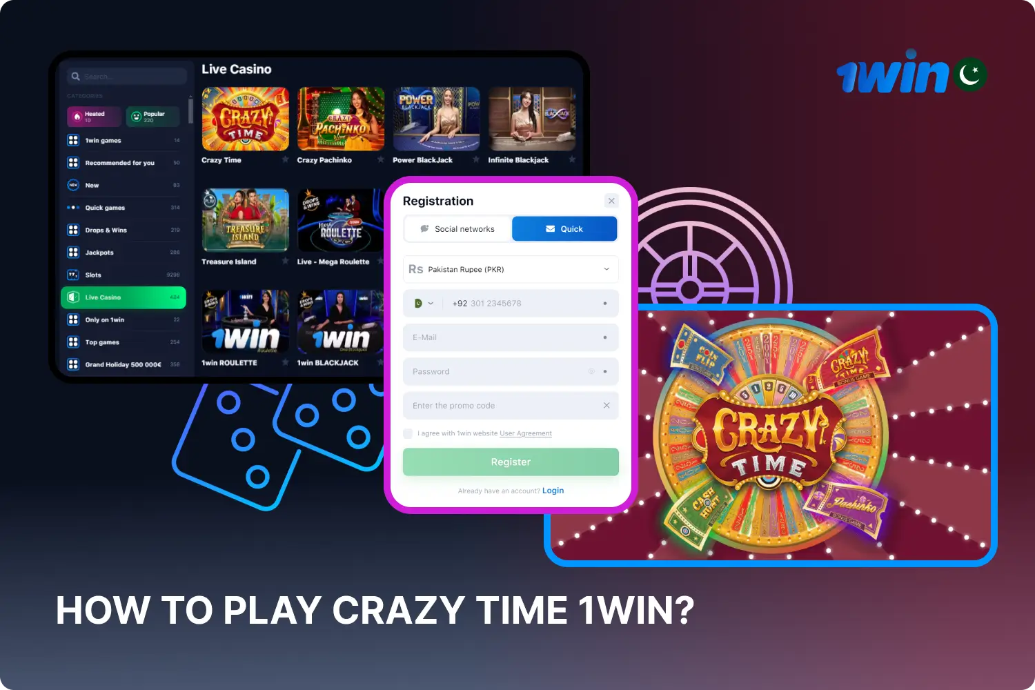 To start playing Crazy Time at 1win in Pakistan, players need to register on the site, fund their account, enter the game and enter the bet amount