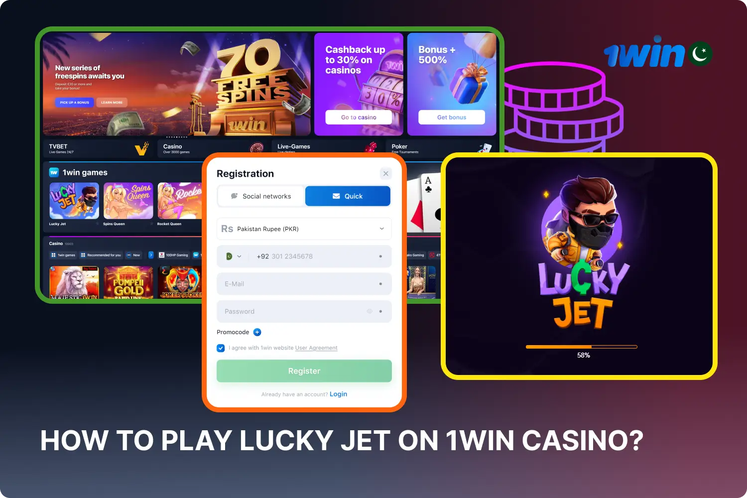 Players from Pakistan can start playing Lucky Jet at 1win after registering on the site, making a deposit and familiarising themselves with the rules of the game