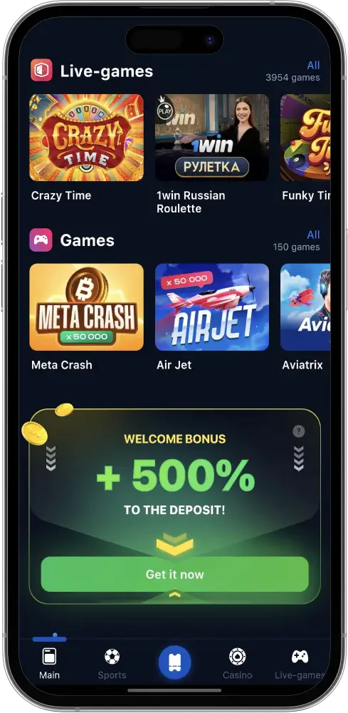 1win mobile app offers hundreds of exciting gambling games to users in Pakistan