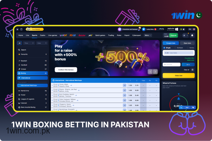 Boxing is one of the most popular sports to bet on at 1win Pakistan