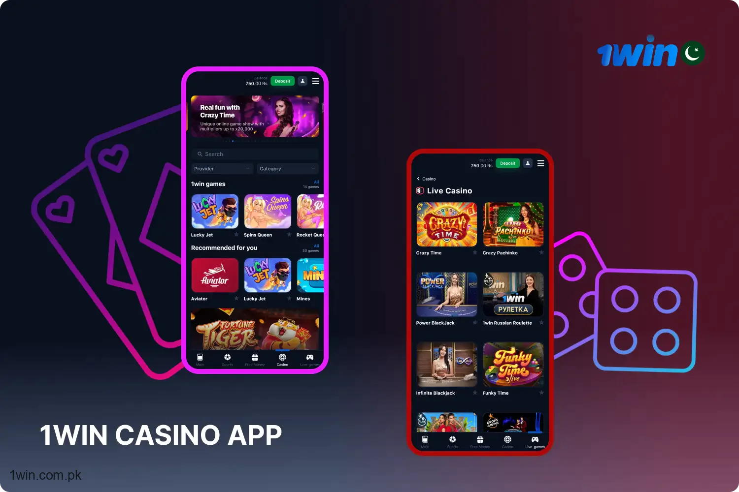 A wide range of casino games such as roulette, poker, blackjack and many others are available to Pakistani users of the 1win mobile application