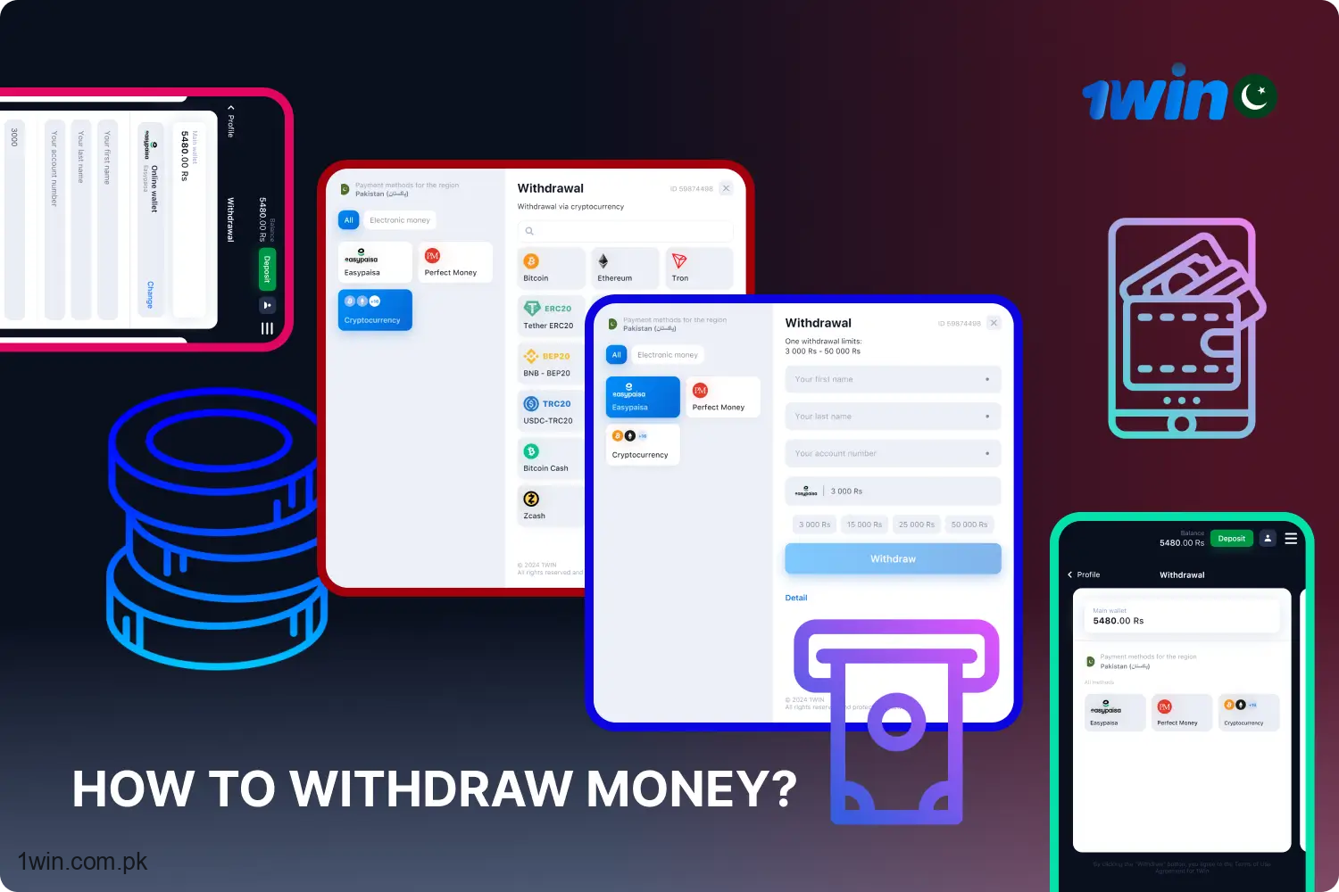 پاکستان میں 1win پلیٹ فارم کے صارفین کسی بھی دستیاب ادائیگی کے نظام کا استعمال کرتے ہوئے آسانی سے اور تیزی سے اپنی جیت واپس لے سکتے ہیں