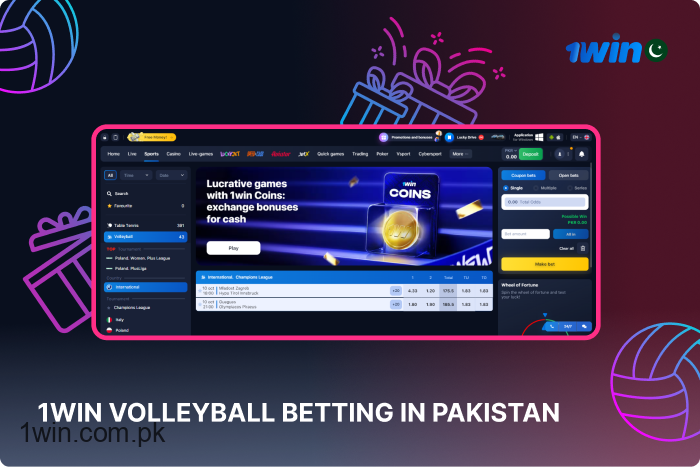 Pakistani players are offered a wide range of 1win volleyball betting options