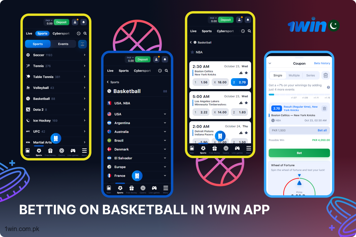 1win offers Pakistani users a multifunctional mobile application for basketball betting