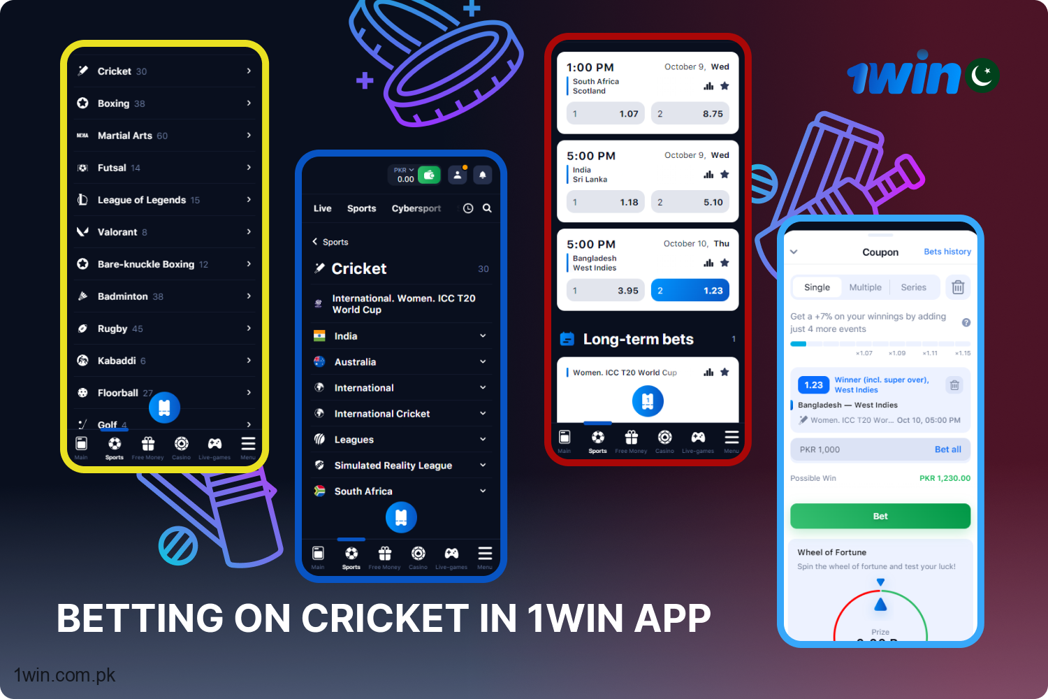 1win mobile app users from Pakistan can bet on cricket