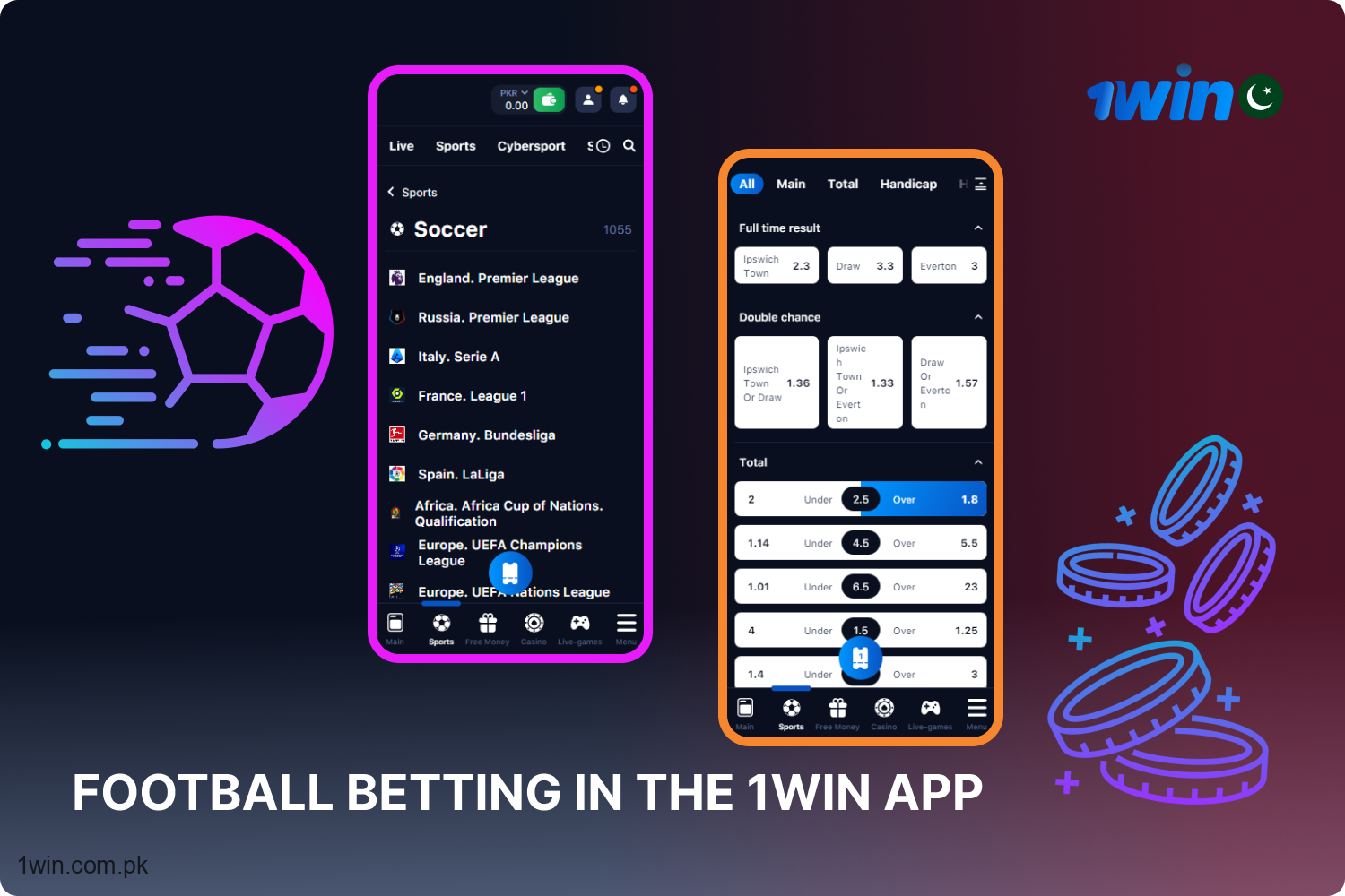 Players from Pakistan can place soccer bets using 1win's convenient and free mobile app