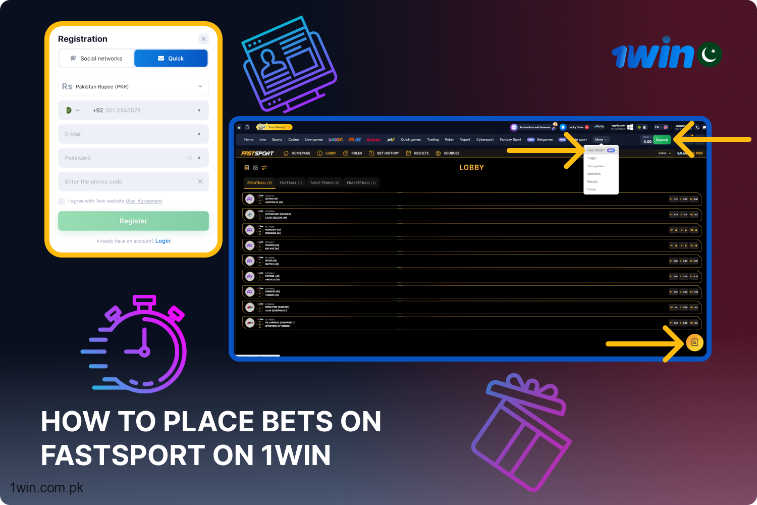 After registering on the 1win website and funding an account, players from Pakistan can bet on fastsports