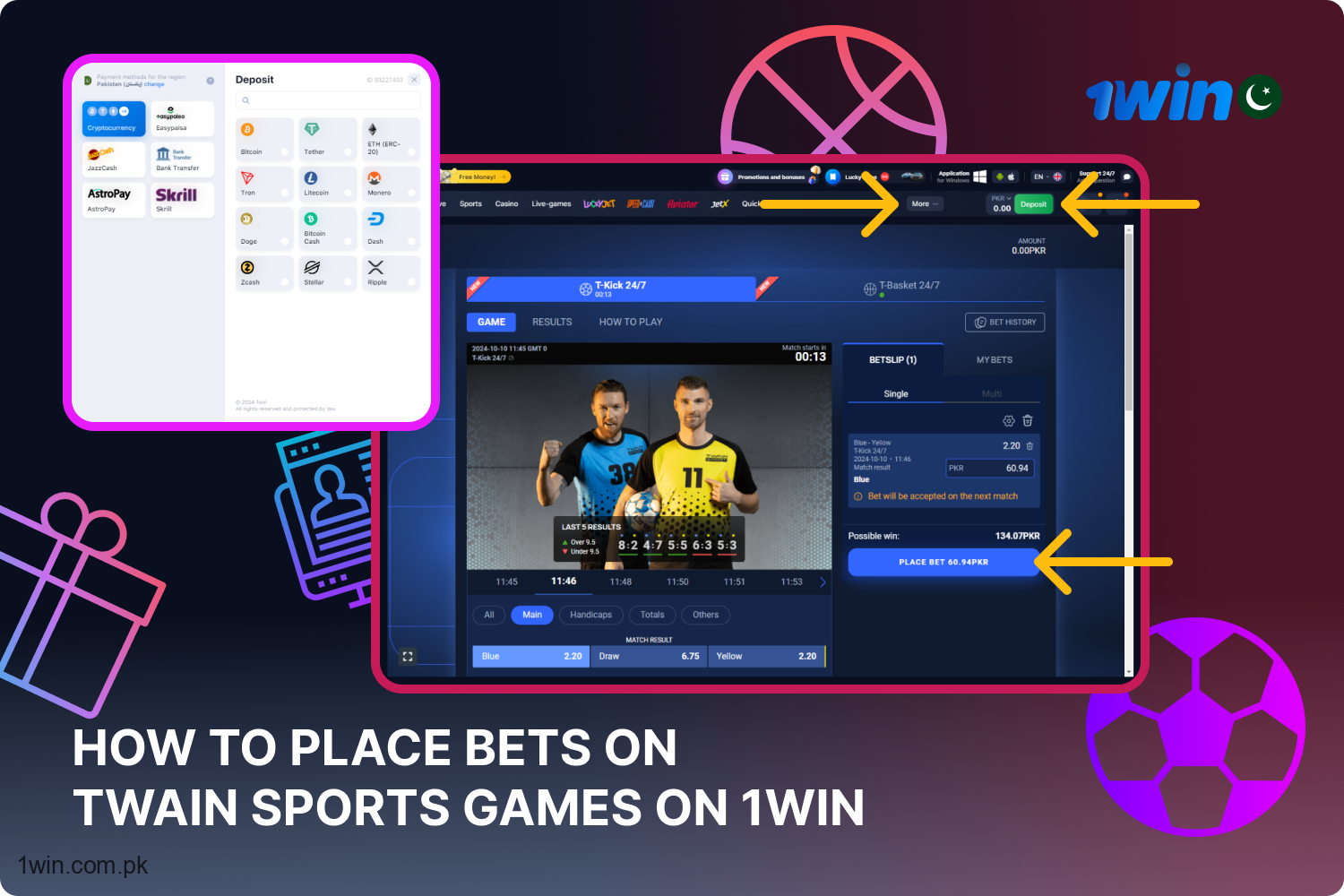 To bet on Twain sports games at 1win, Pakistani users must register and fund an account