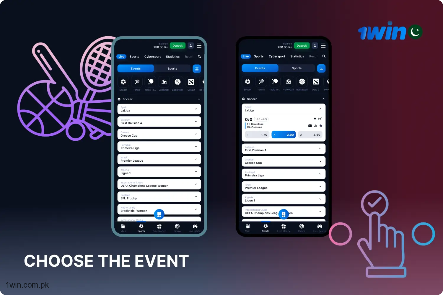 1win کے ساتھ کھیلوں کی شرط لگانے کے لیے، صارف کو پہلے اس کھیل کے ایونٹ کا انتخاب کرنا ہوگا جس میں وہ دلچسپی رکھتے ہیں