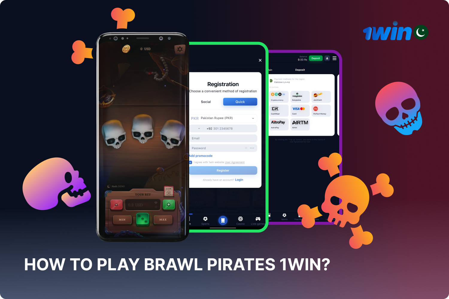 To start playing Brawl Pirates 1win, you need to create an account and make a deposit