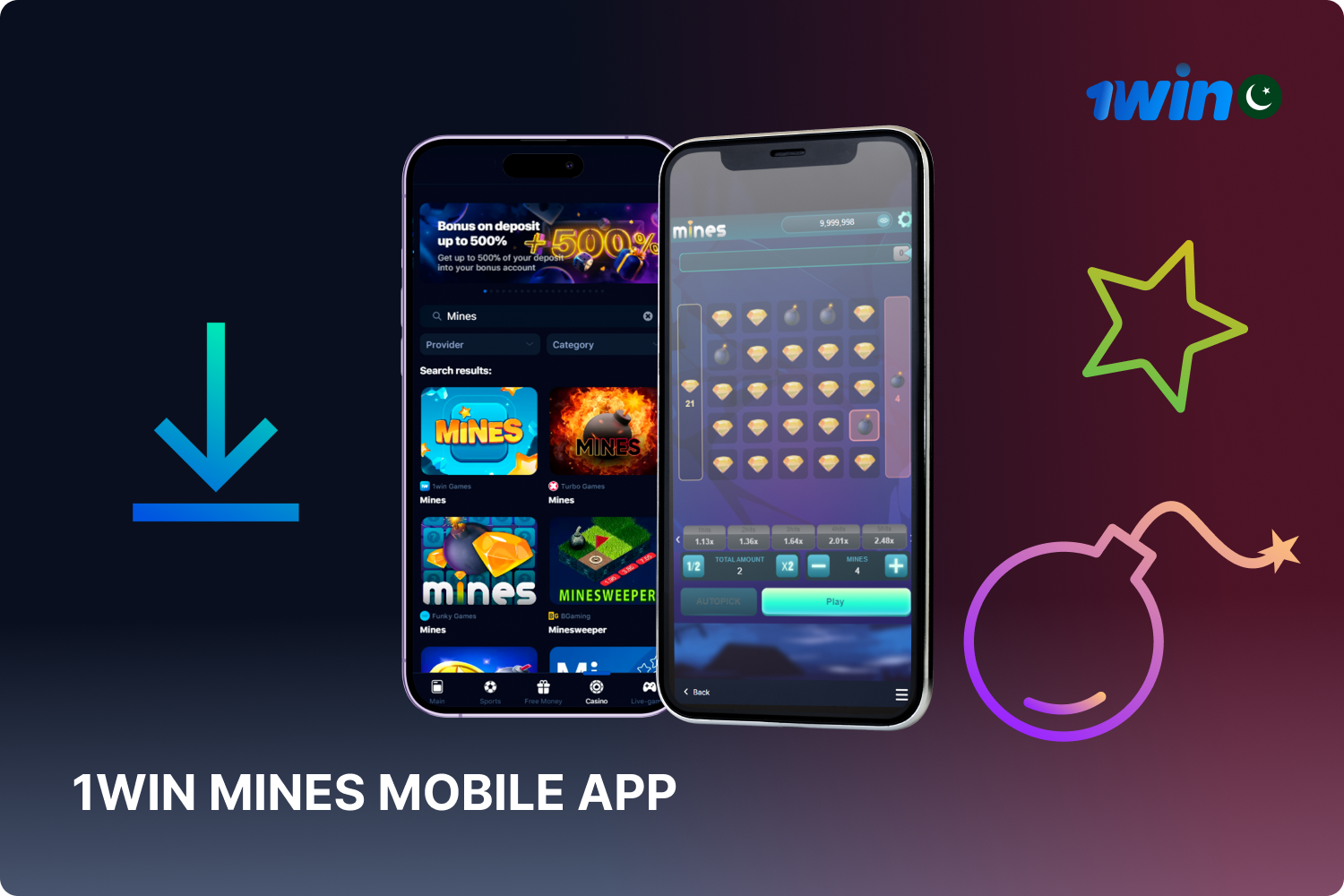 Pakistani players can download Mines Pro 1win on mobile